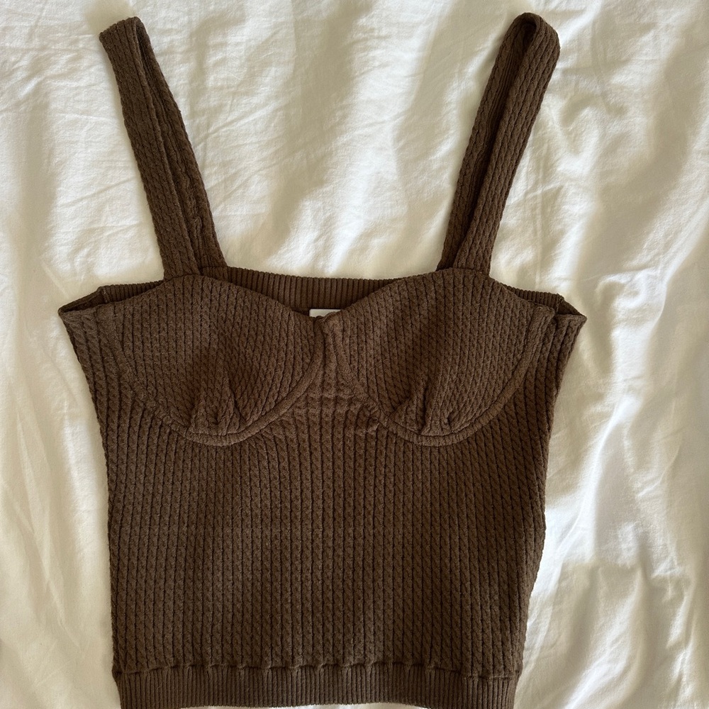 WeWoreWhat Chocolate Brown Cable Knit Corset Tank